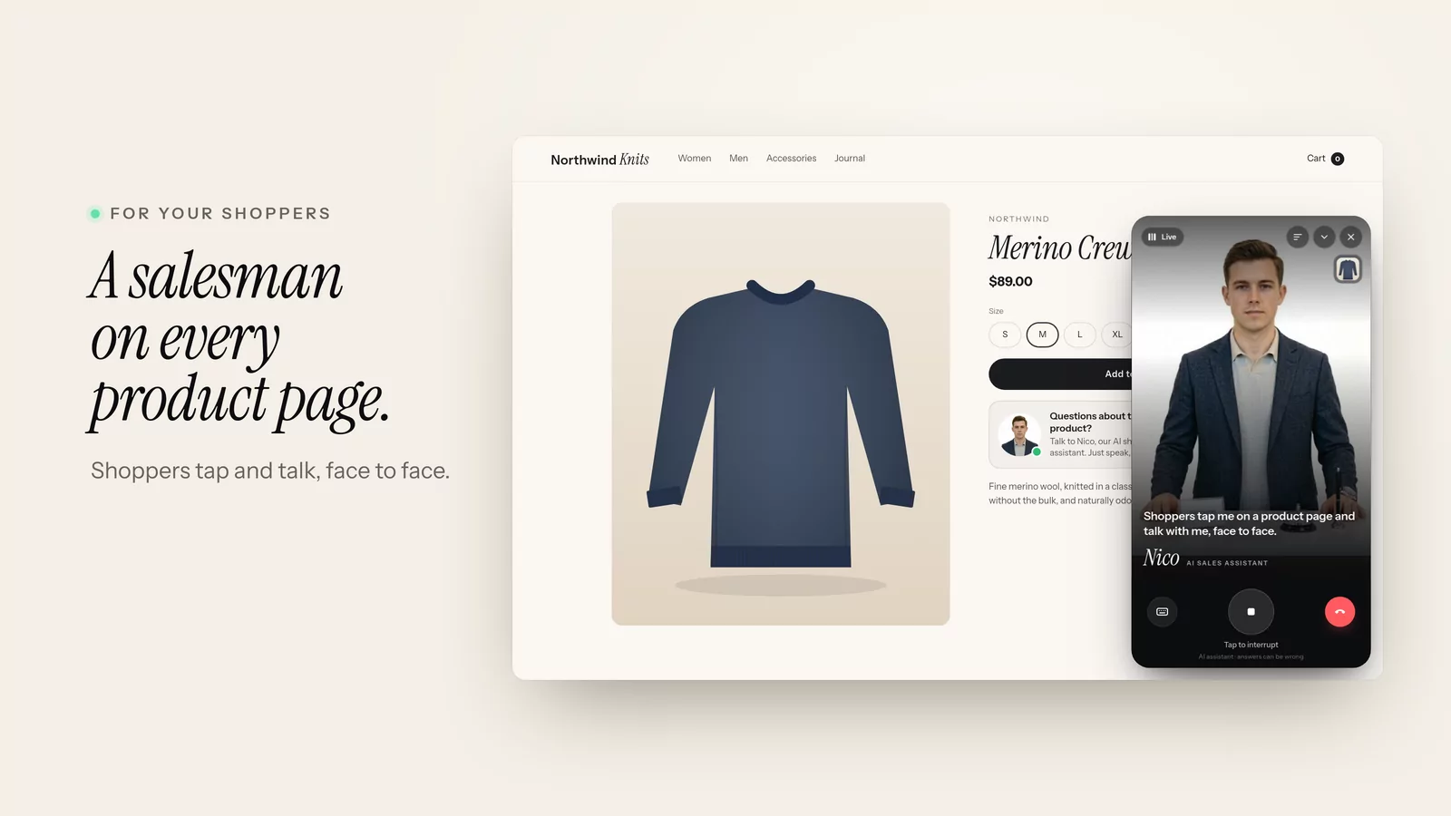 The call opens right on the product page